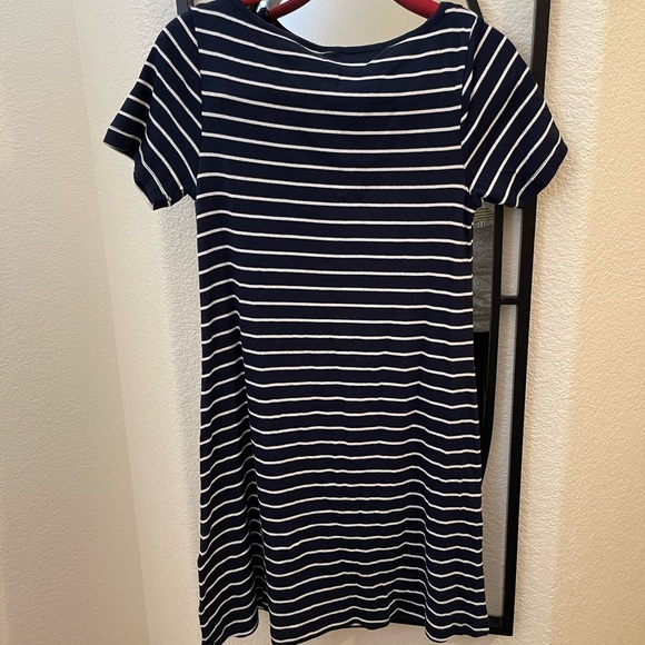 NWT H&M Basics Navy and White Striped Ribbed jersey dress - M - Picture 2 of 4